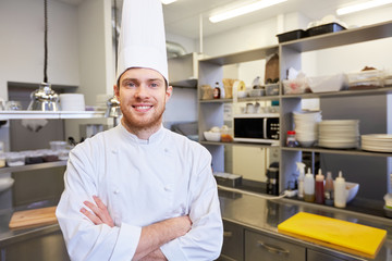 Poster - happy male chef cook at restaurant kitchen