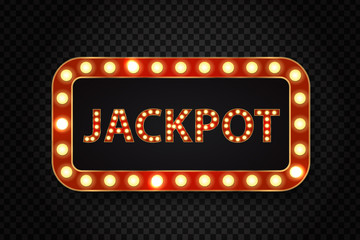 Wall Mural - Vector realistic isolated retro neon billboard for jackpot with glowing lamps on the transparent background. Concept of slot win, casino and award ceremony.
