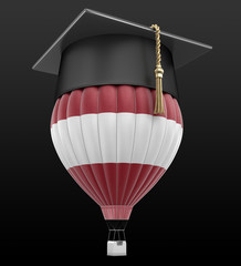 Poster - Hot Air Balloon with Latvian flag and Graduation cap. Image with clipping path