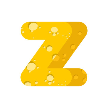 Letter Z cheese font. Symbol of cheesy alphabet. Dairy Food type sign. Vector illustration