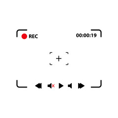 Vector Focusing screen of the camera. Viewfinder camera recording with battery, recording, play, pause and other video icons