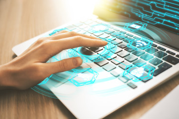 Aufkleber - Female hand using digital laptop