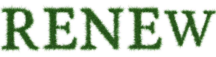 Fototapete - Renew - 3D rendering fresh Grass letters isolated on whhite background.
