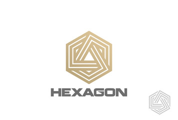Poster - gold hexagon logo looped infinity vector. corporate luxury icon