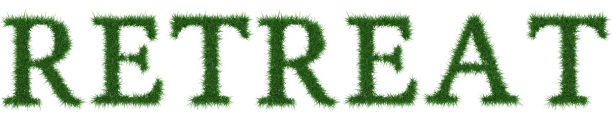 Fototapete - Retreat - 3D rendering fresh Grass letters isolated on whhite background.