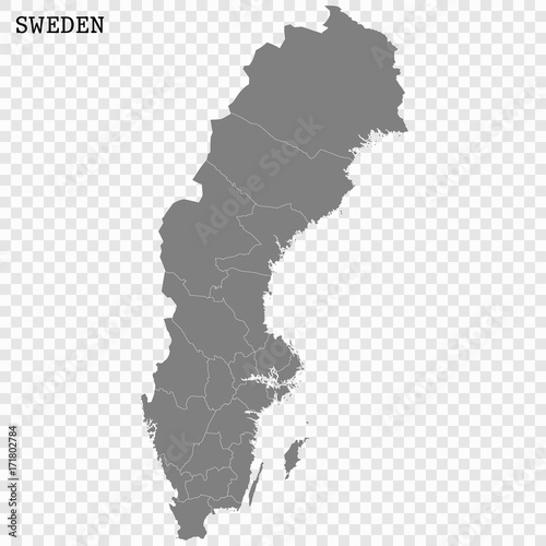 Fotografía High quality map of Sweden with borders of the regions or counties