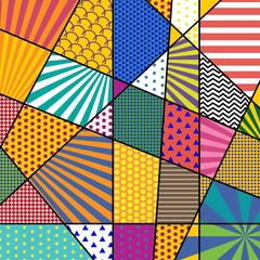 Aufkleber - Colorful trendy geometric flat elements of pattern memphis. Pop art style texture. Modern abstract design poster and cover template
