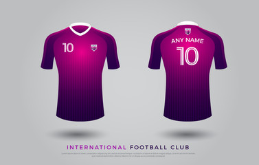 soccer t-shirt design uniform set of soccer kit. football jersey template. purple and black color, front and white view shirt mock up. football club vector illustration