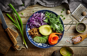 Vegan bowl on wooden table