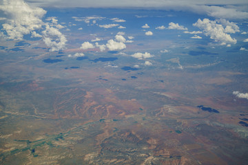  Aerial view of landscape, view from window seat in an airplane