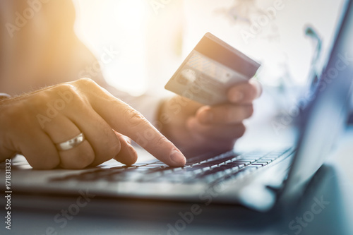 Fotomural Woman's hand typing on laptop while doing online shopping