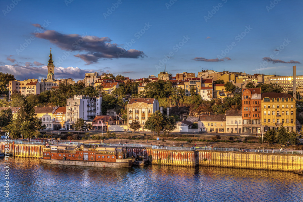 Obraz na płótnie Old Belgrade and harbor on the Sava River. HDR image w salonie
