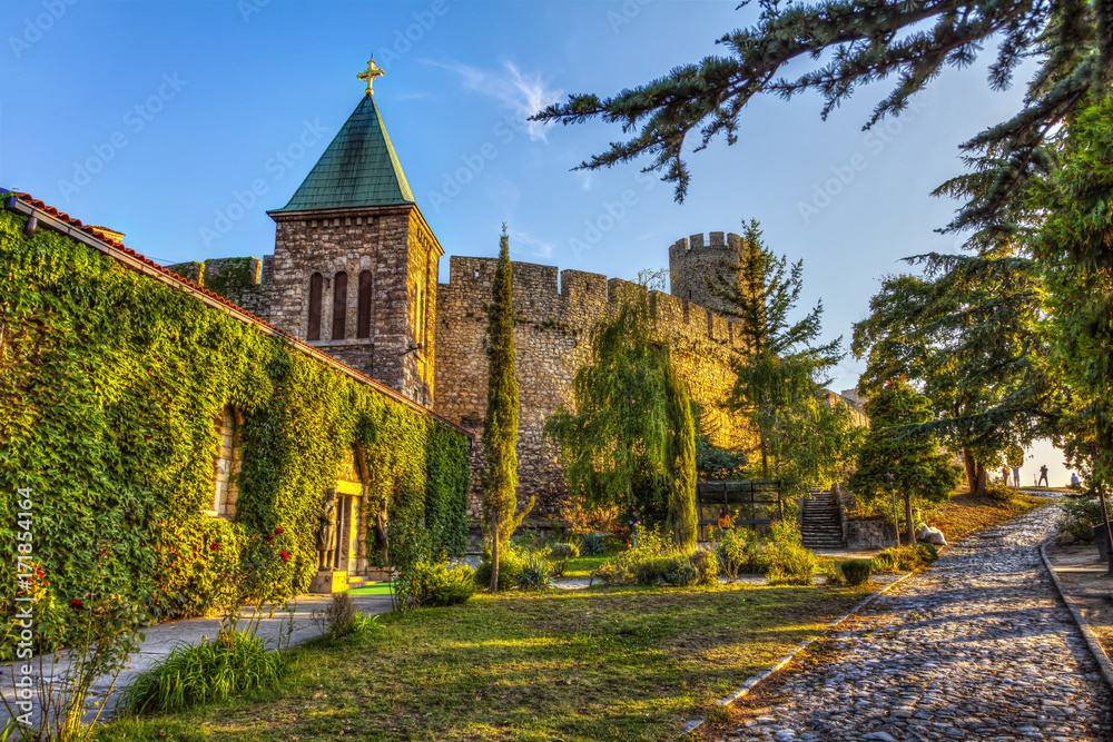 Obraz na płótnie Church of Ruzica, Kalemegdan fortress and path to the lower town. HDR image w salonie