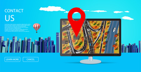 Canvas Print - Web page design with computer display with autumn city map