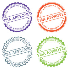 Visa Approved Badge Isolated On White Background. Flat Style Round Label With Text. Circular Emblem Vector Illustration.