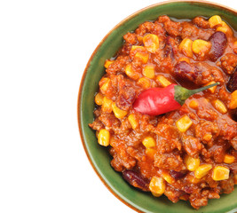 Poster - Chili con carne in bowl on white background