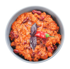 Poster - Chili con carne in bowl on white background