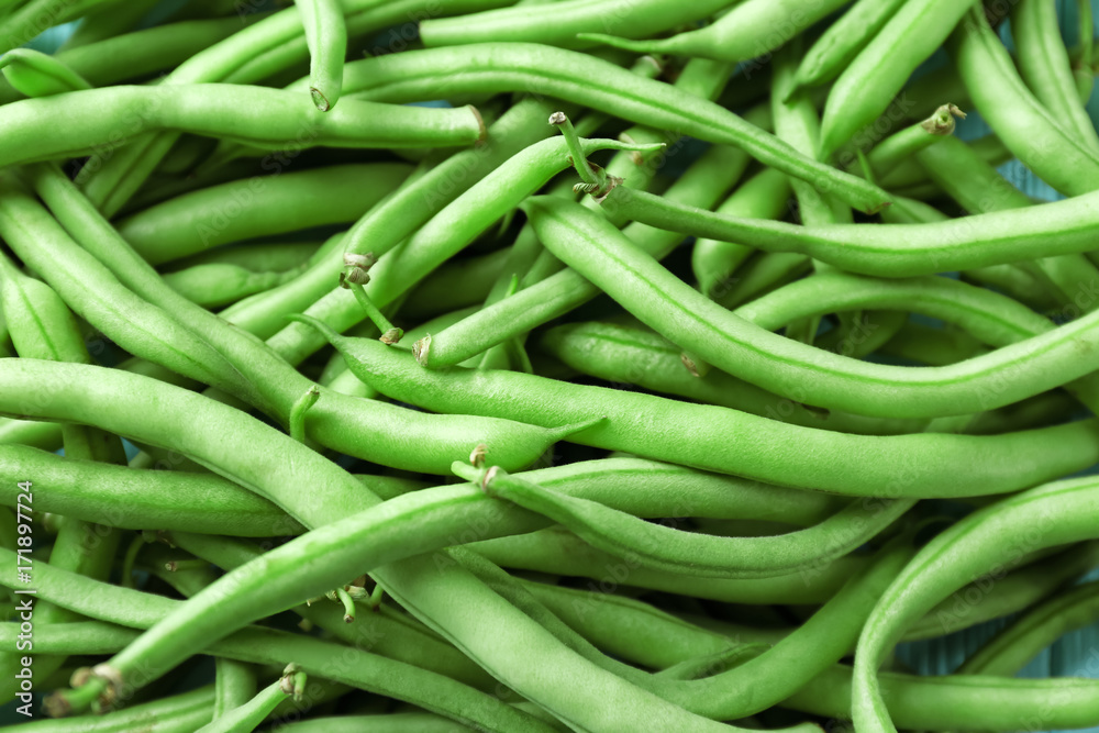 Raw fresh organic green beans, close up