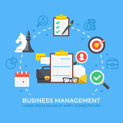 Fototapete - Business management flat illustration concept. Creative flat icons set, thin line icons set, graphic elements. Modern vector illustration