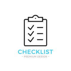 Poster - Checklist line icon. Clipboard with checkmarks. List with ticks, check marks. Task is done, work is finished concept. Black vector checklist icon