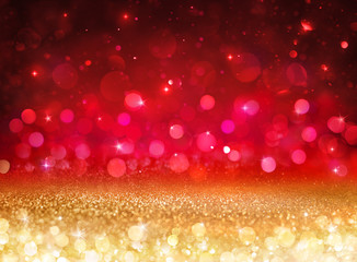 Wall Mural - bokeh background - glittering effect with golden and red lights