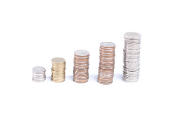 Coin stacks isolated on a white background