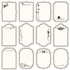 Fototapete - Vector set of decorative vintage tags, calligraphic floral frames, ornaments for scrapbook and wedding invitation design