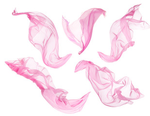 Wall Mural - Fabric Cloth Flowing on Wind, Flying Blowing Pink Silk, Isolated over White Background