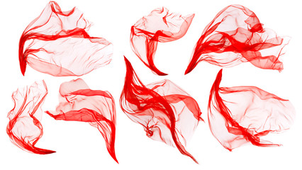 Wall Mural - Fabric Cloth Flowing on Wind, Flying Blowing Red Silk, Isolated over White Background