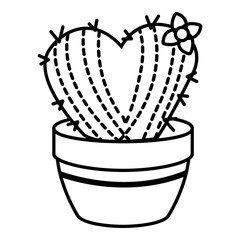 Poster - Needle heart cactus icon, outline line style