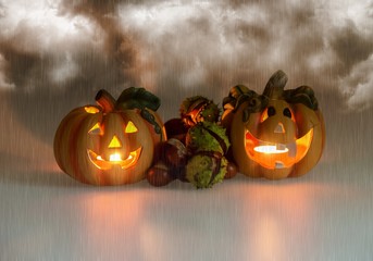 Mystic halloween background, Halloween pumpkins with burning candles