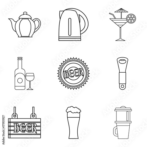 Fotografia, Obraz Drunken binge icons set, outline style