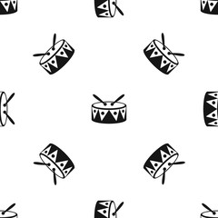 Poster - Drum and drumsticks pattern seamless black