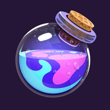 Bottle Of Magic. Game Icon Of Magic Elixir. Interface For Rpg Or Match3 Game. Blue And Violet. Big Variant.