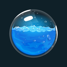 Sphere Of Water. Game Icon Of Magic Orb. Interface For Rpg Or Match3 Game. Water Or Mana. Big Variant.