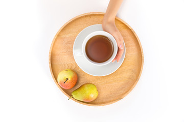 Wall Mural - Breakfast with a cup of tea and pears