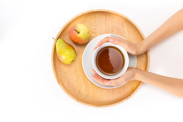 Wall Mural - Breakfast with a cup of tea and pears