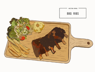 Wall Mural - illustration of grilled spare ribs .