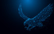 eagle fly landing from lines and rectangles, point connecting network on blue background. Illustration vector