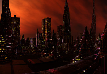 Wall Mural - 3d rendering of a fantasy alien city - 3d illustration