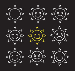 Poster - Sun smiles chalk icons set