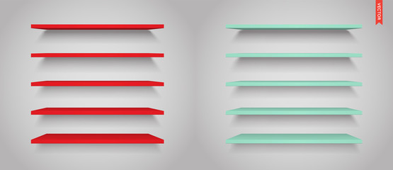 Wall Mural - Set of Plastic Shelves Vector Isolated on the Wall Background