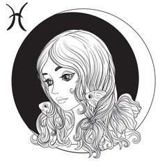 Wall Mural - Pisces. A young beautiful girl In the form of one of the signs o