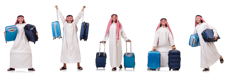 Poster - Arab man with luggage on white