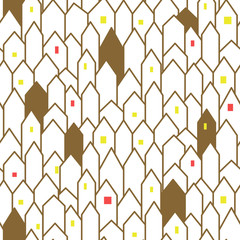 Wall Mural - Gold and white abstract houses seamless vector pattern. Scandinavian kid print for room wallpaper and textile print texture.