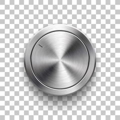 Poster - audio volume knob, technology music button template, with metal circular brushed texture, chrome, si