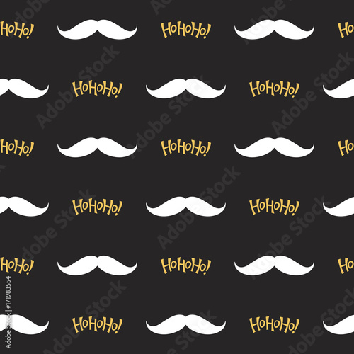 Poster Christmas seamless pattern with Santa’s mustache and Ho Ho Ho! lettering in blac