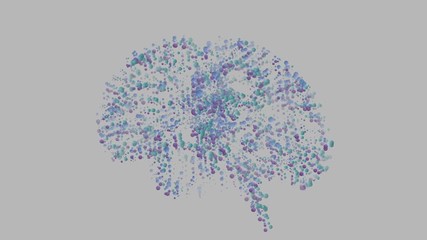 Poster - Human brain being formed by revolving particles.