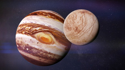 Wall Mural - jupiter's moon europa and the planet jupiter