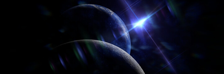 Wall Mural - planet earth and the moon lit by the sun